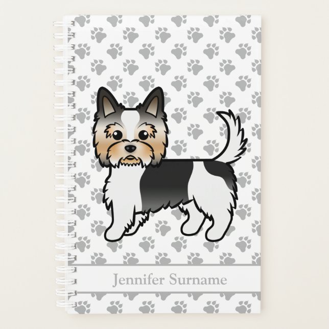 Biewer Terrier Cute Cartoon Dog Drawing & Name Planner (Front)