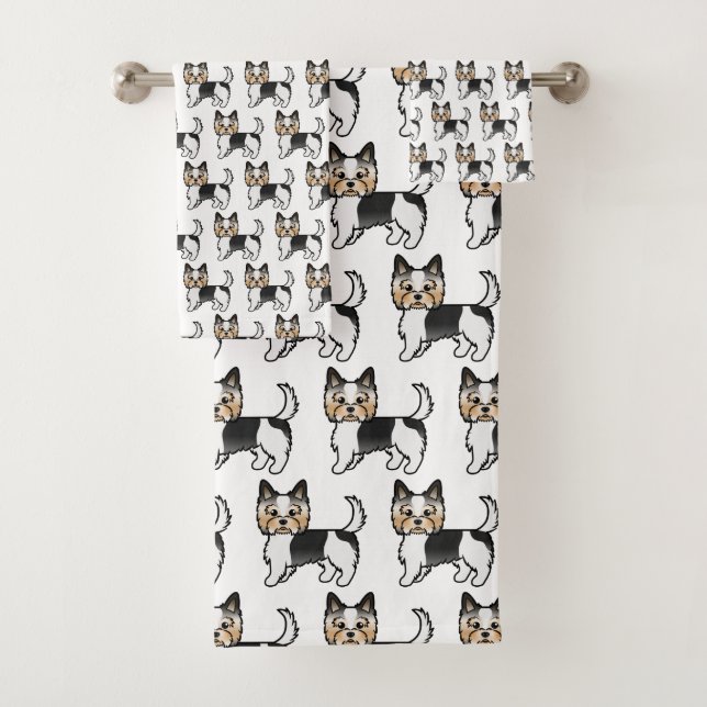 Biewer Terrier Cute Cartoon Dog Pattern Bath Towel Set (Insitu)
