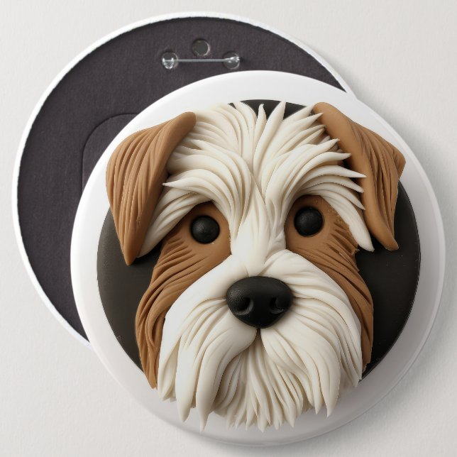 Biewer Terrier Dog 3D Inspired 6 Inch Round Button (Front & Back)