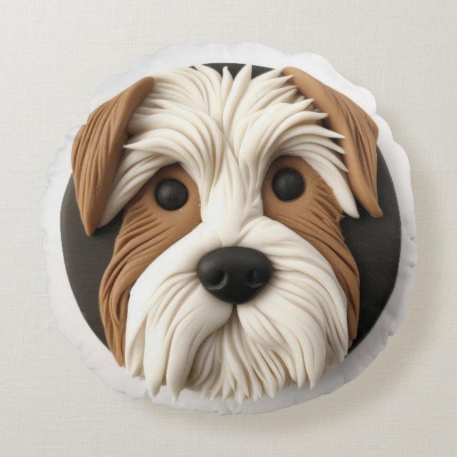 Biewer Terrier Dog 3D Inspired Round Pillow (Front)