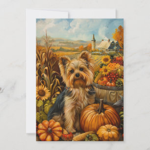 Biewer Terrier Dog Autumn Harvest Thanksgiving Holiday Card