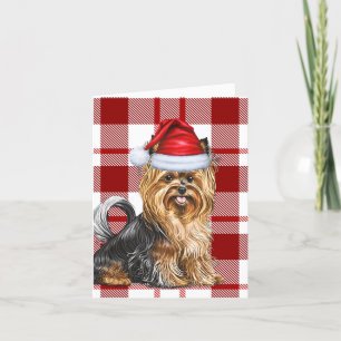 Biewer Terrier Dog Christmas Holiday Red Plaid Card