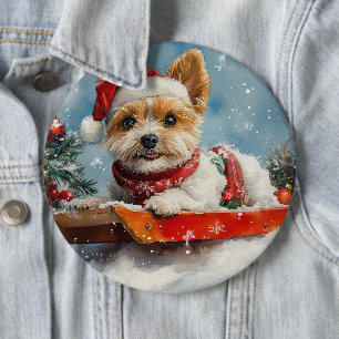 Biewer Terrier Dog in Sledge Let it Snow Christmas 6 Inch Round Button