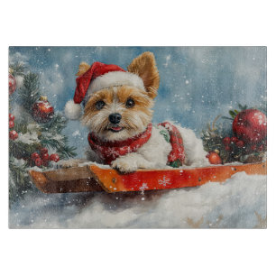 Biewer Terrier Dog in Sledge Let it Snow Christmas Cutting Board