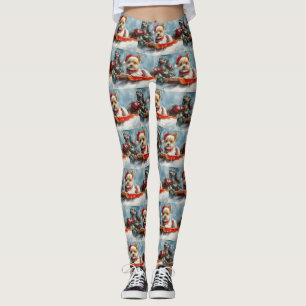 Biewer Terrier Dog in Sledge Let it Snow Christmas Leggings