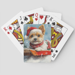 Biewer Terrier Dog in Sledge Let it Snow Christmas Playing Cards