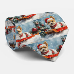 Biewer Terrier Dog in Sledge Let it Snow Christmas Tie
