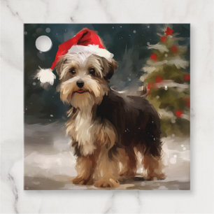 Biewer Terrier Dog in Snow Christmas  Favour Tags