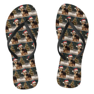 Biewer Terrier Dog in Snow Christmas  Flip Flops