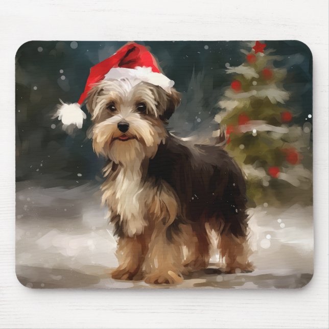 Biewer Terrier Dog in Snow Christmas  Mouse Pad (Front)