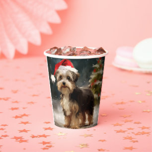 Biewer Terrier Dog in Snow Christmas  Paper Cups