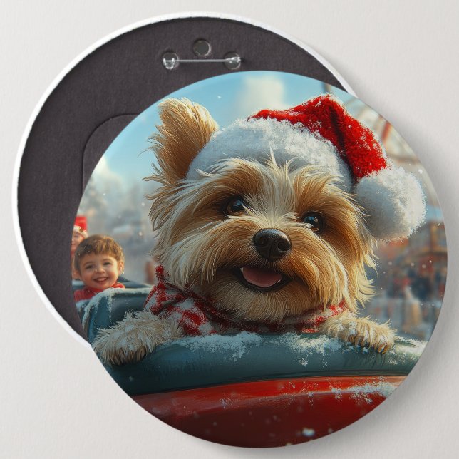 Biewer Terrier Dog Roller Coaster Christmas  6 Inch Round Button (Front & Back)