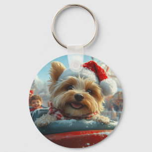 Biewer Terrier Dog Roller Coaster Christmas  Keychain