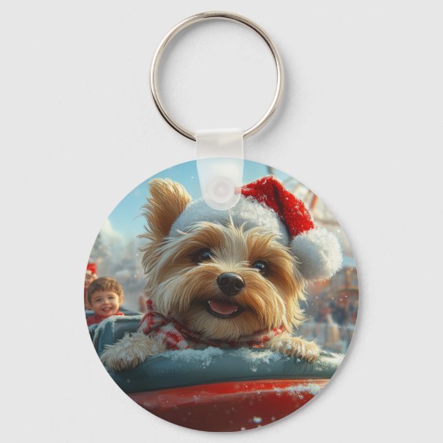 Biewer Terrier Dog Roller Coaster Christmas  Keychain (Front)