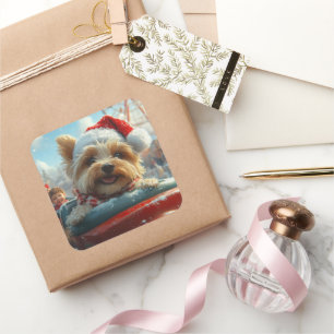 Biewer Terrier Dog Roller Coaster Christmas  Square Sticker