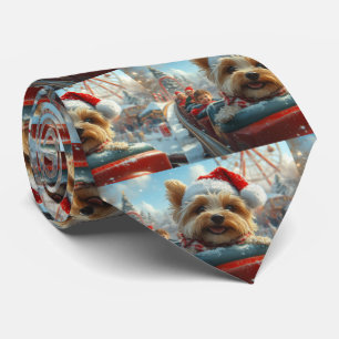 Biewer Terrier Dog Roller Coaster Christmas  Tie