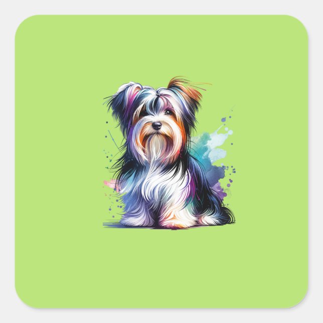 Biewer Terrier Dog Square Sticker (Front)