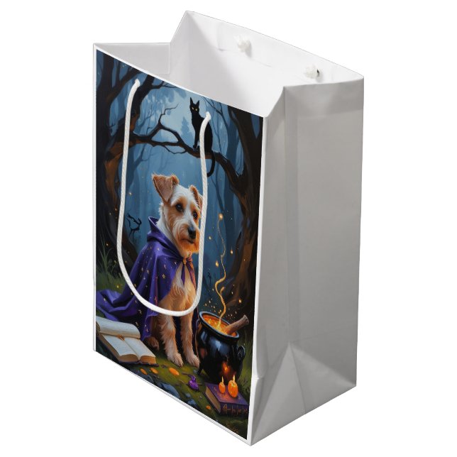Biewer Terrier Dog Whimsical Halloween Painting Medium Gift Bag (Front Angled)