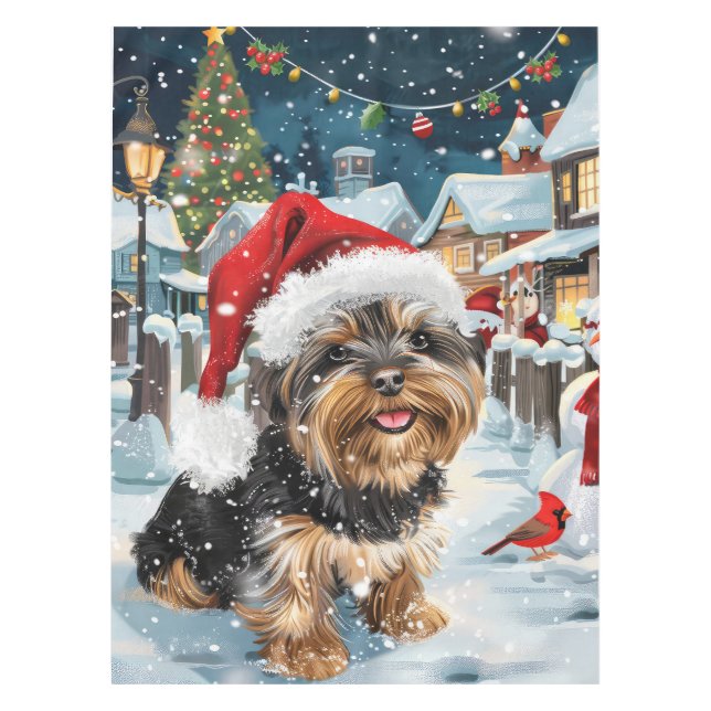 Biewer Terrier Dog Winter Wonderland Christmas Joy Tablecloth (Front)