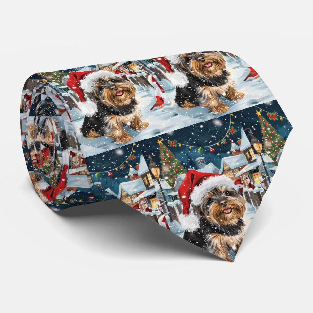 Biewer Terrier Dog Winter Wonderland Christmas Joy Tie (Rolled)