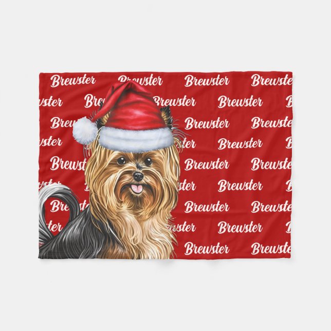Biewer Terrier Dog with Name Christmas Holiday Fleece Blanket (Front (Horizontal))