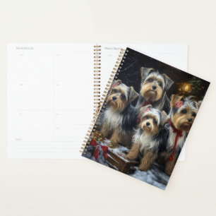 Biewer Terrier enneigé traîneau décor de Noël