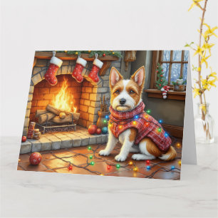 Biewer Terrier Fireplace with Christmas Lights Card