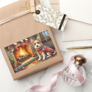 Biewer Terrier Fireplace with Christmas Lights Sticker