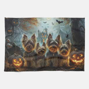 Biewer Terrier Halloween Night Doggy Delight  Kitchen Towel