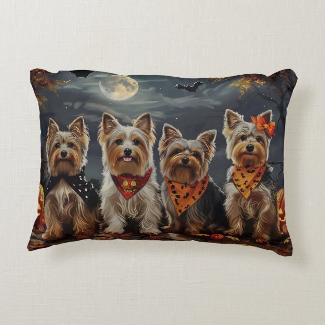 Biewer Terrier Halloween Spooky  Accent Pillow (Back)
