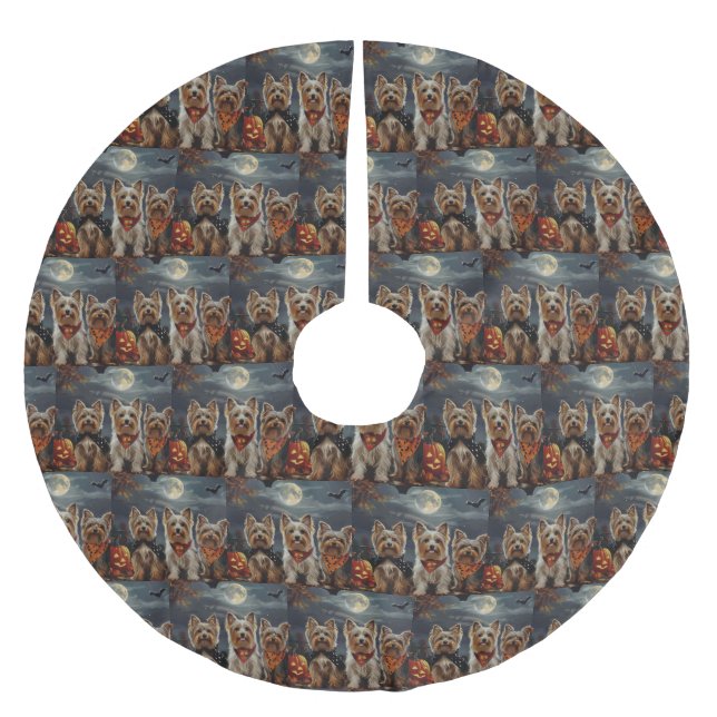 Biewer Terrier Halloween Spooky  Brushed Polyester Tree Skirt (Front)