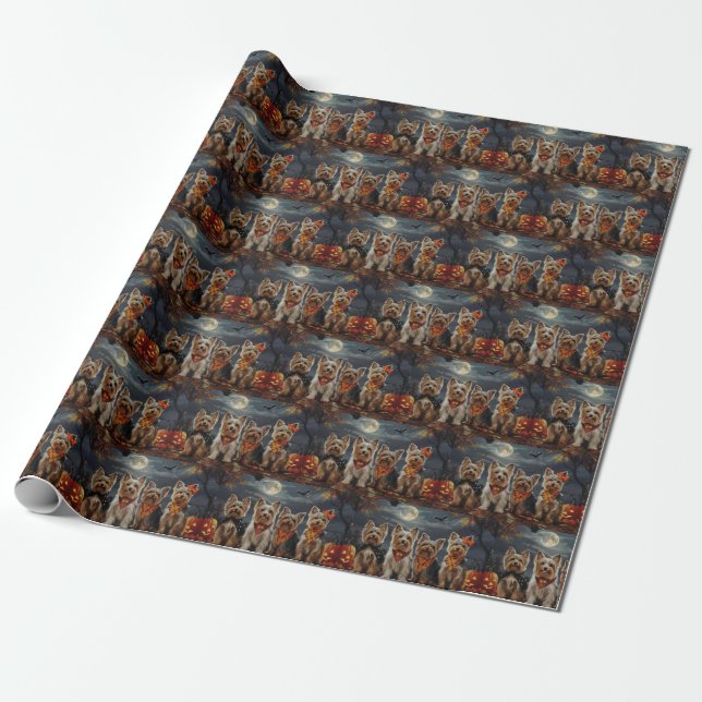 Biewer Terrier Halloween Spooky  Wrapping Paper (Unrolled)