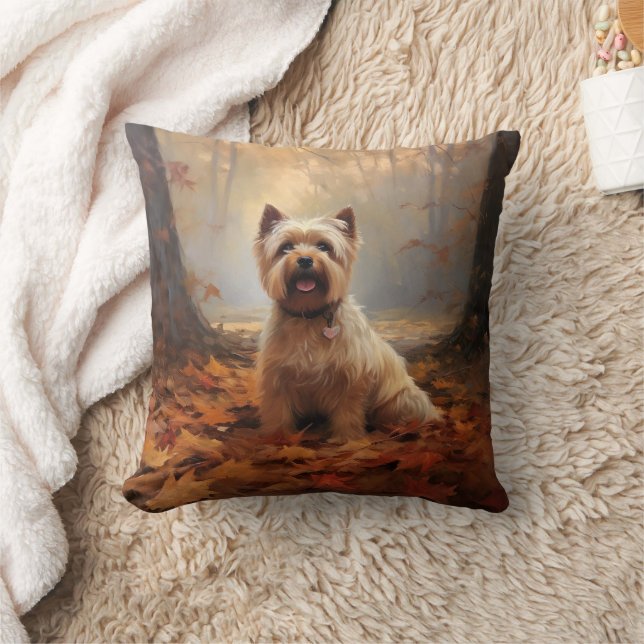 Biewer Terrier in Autumn Leaves Fall Inspire Throw Pillow (Blanket)