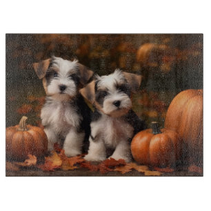 Biewer Terrier Puppy Autumn Delight Pumpkin  Cutting Board