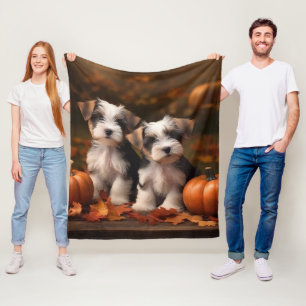 Biewer Terrier Puppy Autumn Delight Pumpkin  Fleece Blanket