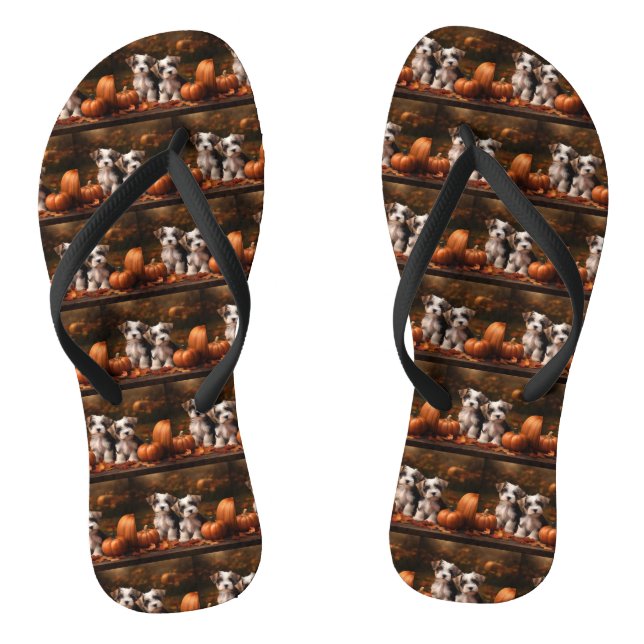 Biewer Terrier Puppy Autumn Delight Pumpkin  Flip Flops (Footbed)