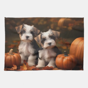 Biewer Terrier Puppy Autumn Delight Pumpkin  Kitchen Towel