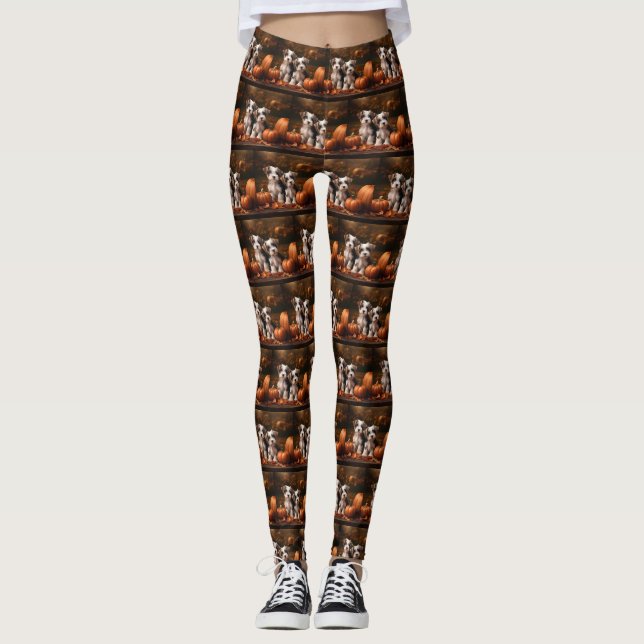 Biewer Terrier Puppy Autumn Delight Pumpkin  Leggings (Front)