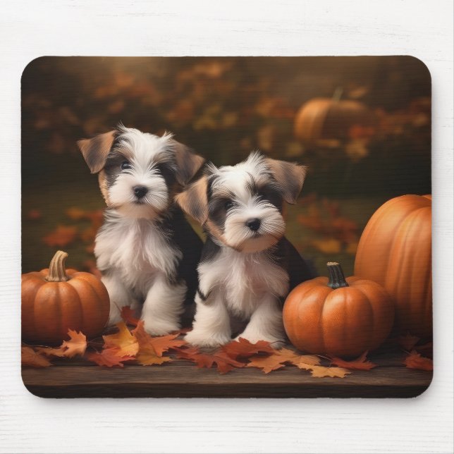 Biewer Terrier Puppy Autumn Delight Pumpkin  Mouse Pad (Front)
