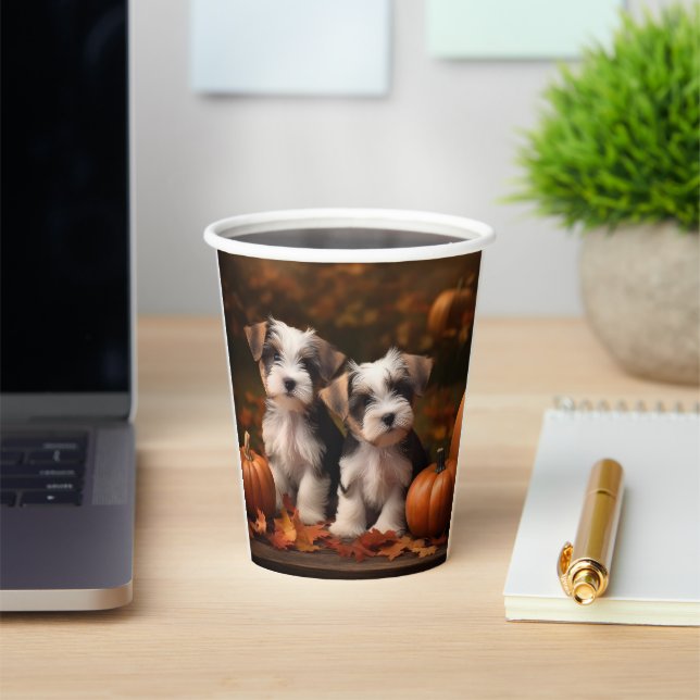 Biewer Terrier Puppy Autumn Delight Pumpkin  Paper Cups (Insitu)