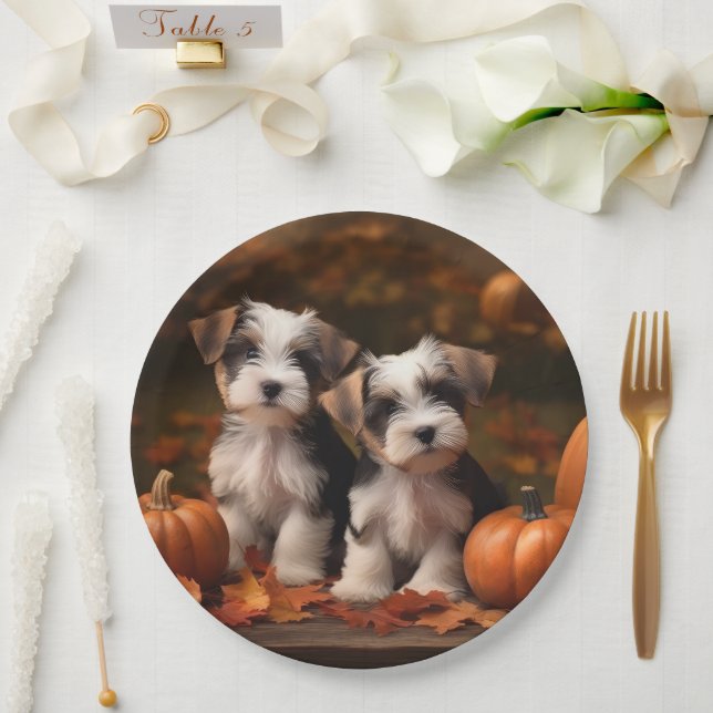 Biewer Terrier Puppy Autumn Delight Pumpkin  Paper Plate (Wedding)