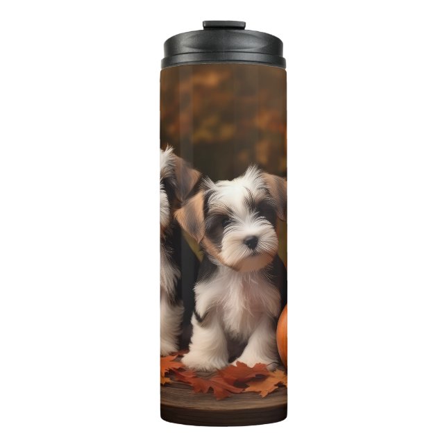 Biewer Terrier Puppy Autumn Delight Pumpkin  Thermal Tumbler (Front)