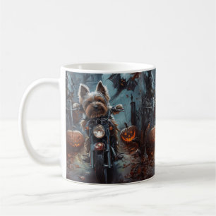 Biewer Terrier Riding Motorcycle Halloween Scary  Coffee Mug