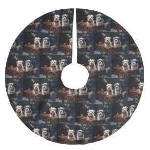 Biewer Terrier Snowy Sleigh Christmas Decor Brushed Polyester Tree Skirt