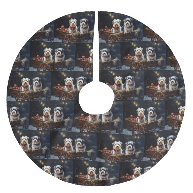 Biewer Terrier Snowy Sleigh Christmas Decor Brushed Polyester Tree Skirt (Front)