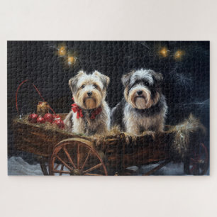 Biewer Terrier Snowy Sleigh Christmas Decor Jigsaw Puzzle