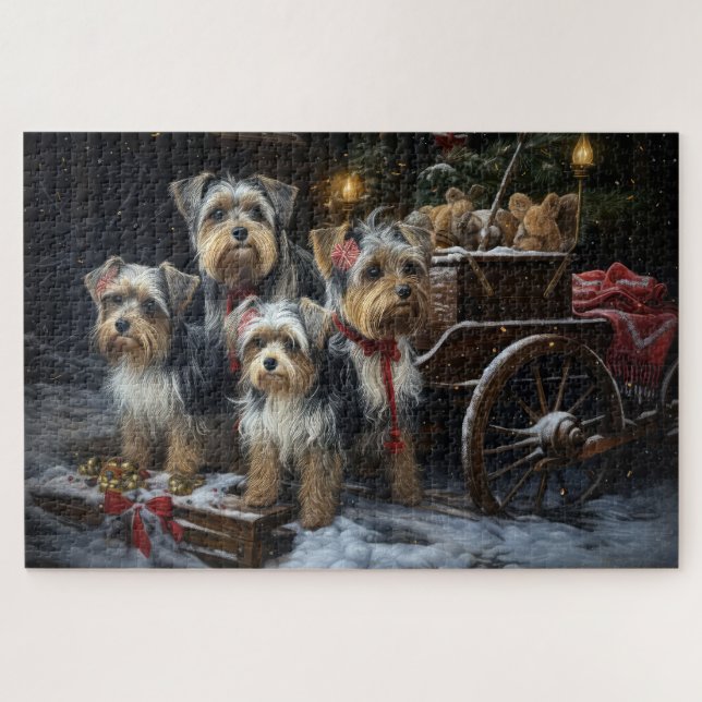 Biewer Terrier Snowy Sleigh Christmas Decor Jigsaw Puzzle (Horizontal)