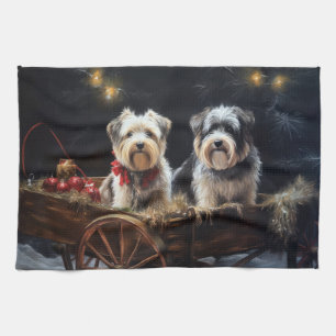 Biewer Terrier Snowy Sleigh Christmas Decor Kitchen Towel