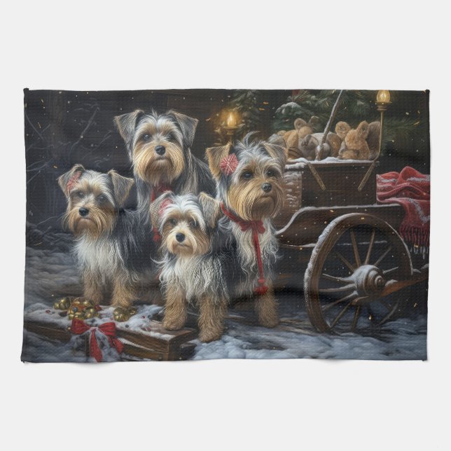 Biewer Terrier Snowy Sleigh Christmas Decor Kitchen Towel (Horizontal)