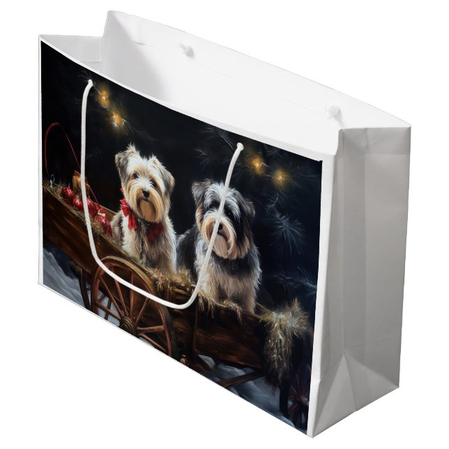 Biewer Terrier Snowy Sleigh Christmas Decor Large Gift Bag (Front Angled)